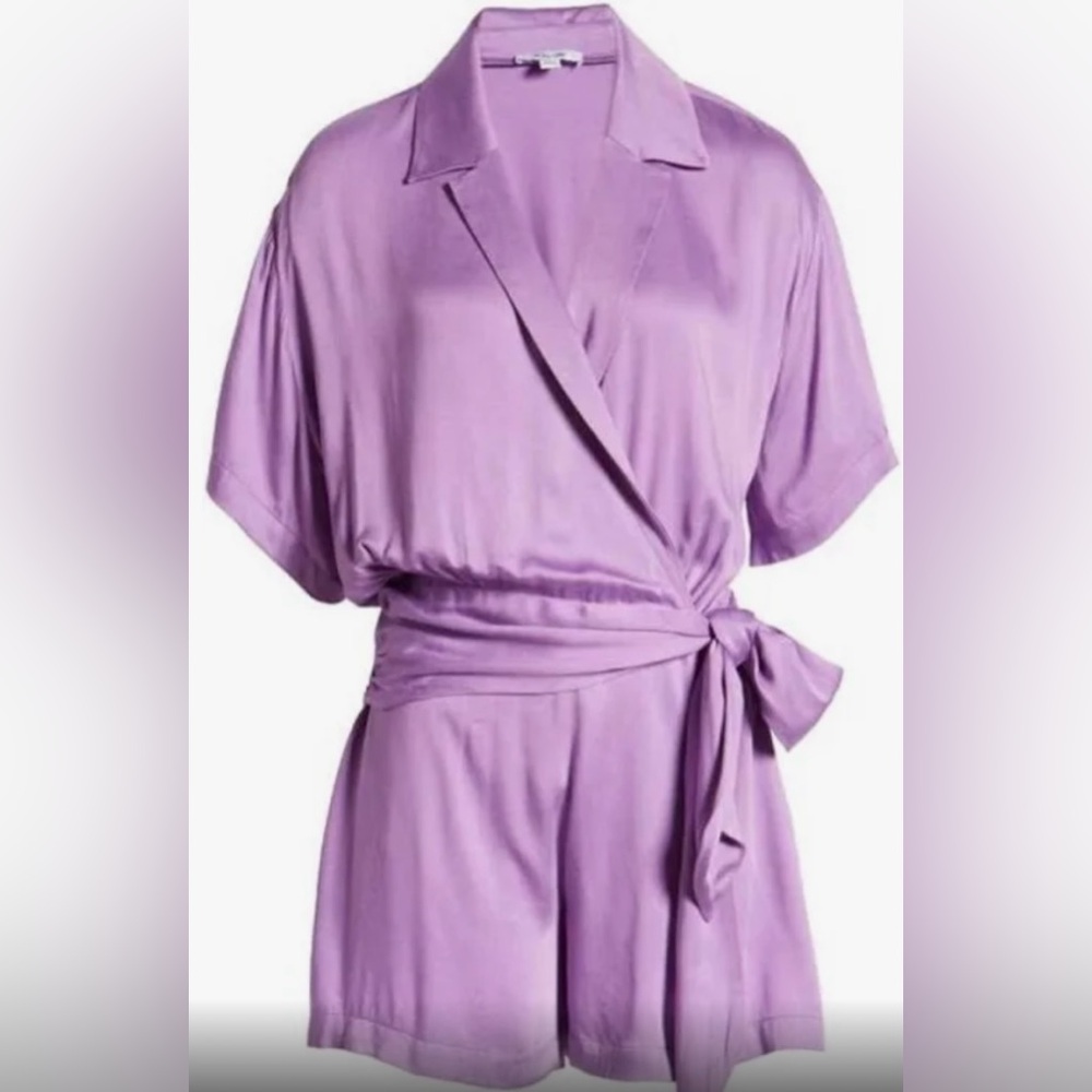 BTFL-life Women’s Purple Wrap Romper Size M Short Sleeve Side Zip Tie Waist